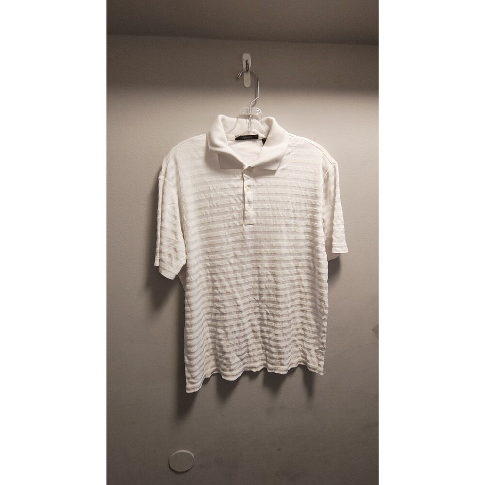Rare Claiborne Mens Shirt Size M Textured Striped White Short Sleeve  Cotton